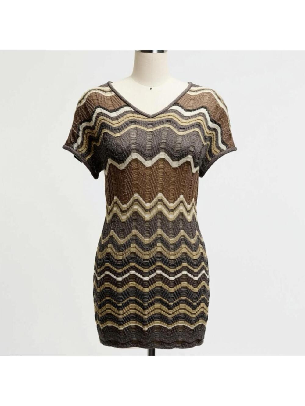 Cache Brown Zigzag Knit Top